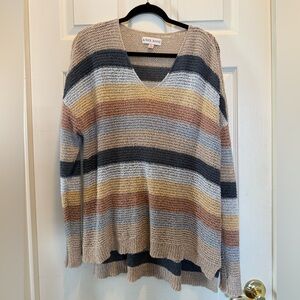 Knox Rose Women's V-Neck Striped Sweater - Tan, Blue, Blush, Yellow